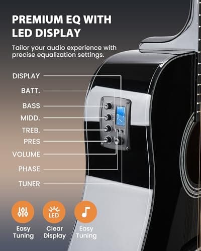 Fesley 12 String Guitar: 42" Full Size Acoustic Electric Guitars for Beginners Adults, Spruce Top Guitarra Acustica, Cutaway Guitar Bundle with Gig Bag, Picks, Strings, Strap, Gloss, Black