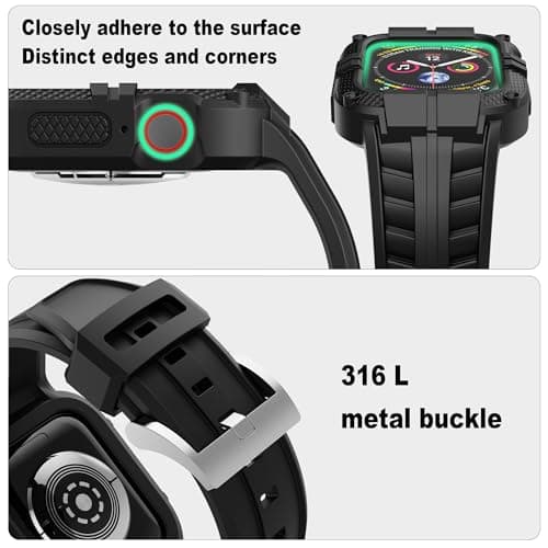 T-ENGINE Rugged Watch band Compatible with Apple Watch Series 9 Band for 45mm 44mm 42mm SE 9/8/7/6/5/4/3 for Men (45mm/44mm/42mm, Black)