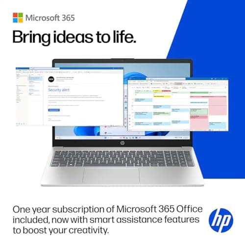 HP 15.6" Laptop with Microsoft 365-1.1TB Storage - 8GB Memory - Intel Inside | Anti-Glare Display, 128GB SSD and 1TB Cloud Storage, 4-Cores CPU, Fast Charge and 12hrs Battery, no Mouse