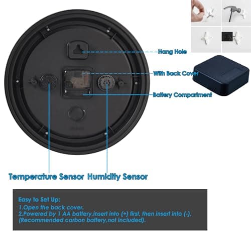 12 Inch Outdoor Clock with Thermometer and Hygrometer Combo, Waterproof Indoor Outdoor Wall Clocks for Patio, Pool, Garden, Bathroom Decor- Blue