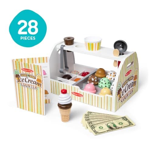 Melissa & Doug Wooden Scoop & Serve Ice Cream Counter, Pretend Play Store, 28 Toy Food & Play Kitchen Accessories, Preschool Toys for Girls & Boys 3+ B01B1V10KA