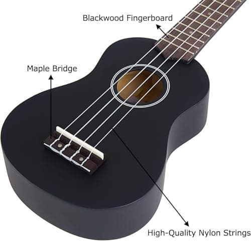 iECO Soprano Ukulele Beginner Kit Adults 21 Inch Ukelele w/Case Strap Tuner Strings Picks (Black)