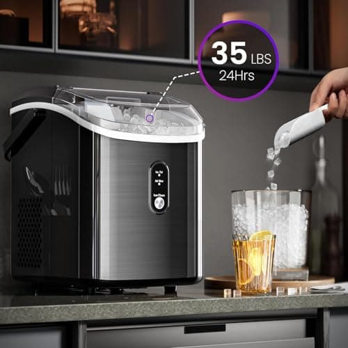 Kismile Portable Nugget Ice Maker Countertop, 33 lbs/Day Pebble Ice Machine with Self-Cleaning Function, Chewable Sonic Ice Maker with 1.1L Water Tank for Home Kitchen Office Bar