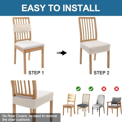Smiry Waterproof Seat Covers for Dining Room Chairs Set of 4, Stretch Jacquard Removable Washable Chair Seat Slipcovers Protector, No Rear Covers, Beige