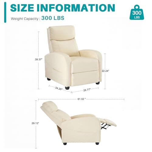 Sweetcrispy Massage Recliner Chair for Adults, Adjustable Home Theater Seating with Lumbar Support for Living Room, Modern Fabric Reclining, Beige