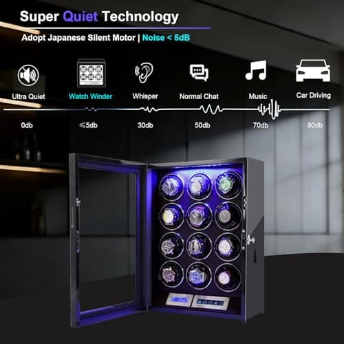 Watch Winders for 6/9/12 Slots Automatic Watches,Ultra-Quiet Japanese Motors, Built-in LED Illumination,LCD Display,Touchscreen Control