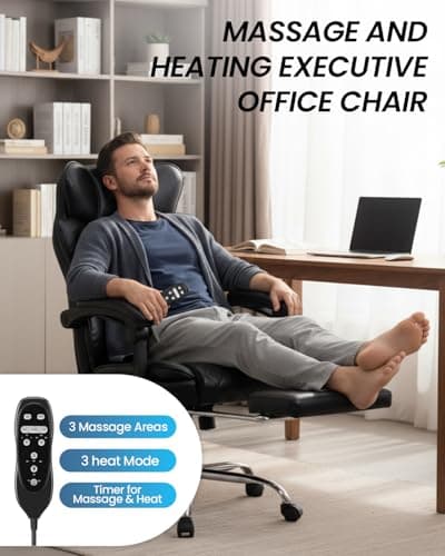 500LBS Massage Office Chair with Foot Rest, 6 Points Vibration and Heat Home Office Desk Chairs, 22.05” Wide Big and Tall Office Chair for Heavy People, Ergonomic Reclining Gaming Chairs, Black