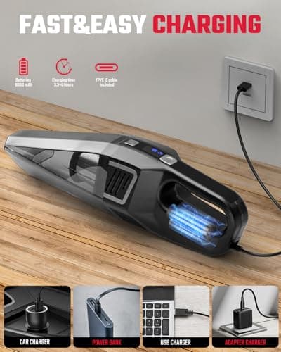 Handheld Vacuum Cordless, 9000PA Strong Suction, 2 Suction Modes, Fast Type-C Charging, Lightweight, Portable Car Vacuum Cleaner for Home Pet Office