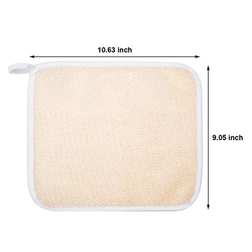 Tatuo 5 Pcs Exfoliating Face and Body Wash Cloths Towel Weave Bath Exfoliating Scrub Massage Bath Cloth for Women and Men, 10.63 x 9.05 Inch(Beige Edge)