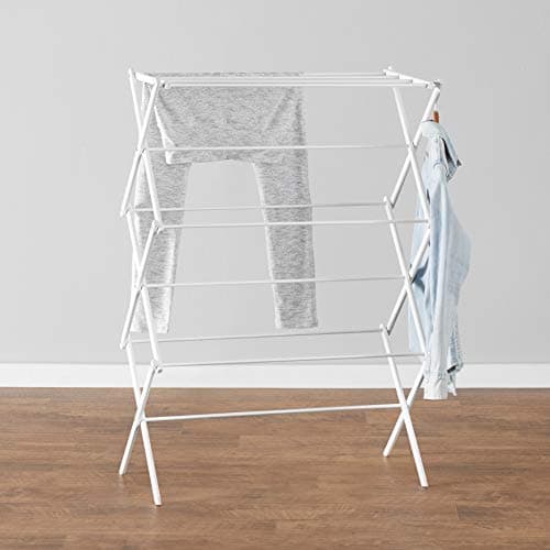 Amazon Basics Foldable Portable Laundry Rack for Air Drying Clothing, Indoor Outdoor Use - 14.5" D x 29.5" W x 41.8" H, White