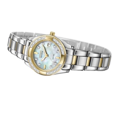 Citizen Women's Eco-Drive Dress Classic Diamond Watch in Two-Tone Stainless Steel, Mother of Pearl Dial (Model: EW1824-57D)