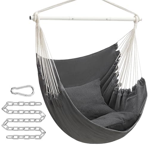 SONGMICS Hammock Chair, Load Capacity 500 lb, Hanging Chair with 2 Cushions, Large Hammock Swing with Chain and Pocket, for Indoor, Outdoor, Living Room, Bedroom, Slate Gray UGDC197G02