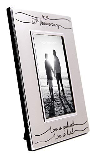 Haysom Interiors Beautiful Two Tone Silver Plated 50th Anniversary 4" x 6" Picture Frame with Black Velvet | Unique and Thoughtful Gift Idea