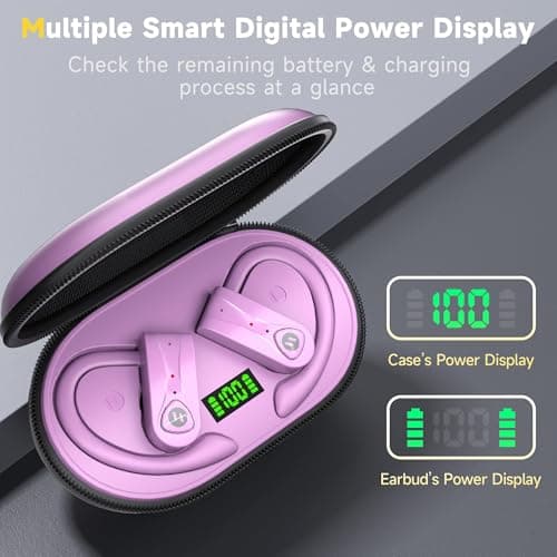 Bluetooth Headphones Noise Canceling 4 Mics Clear Call Stereo Bass Sound 60H Playtime Wireless Charging Case Over Ear Earphones LED Digital Display Headset with Earhooks for Sports Running Workout Gym