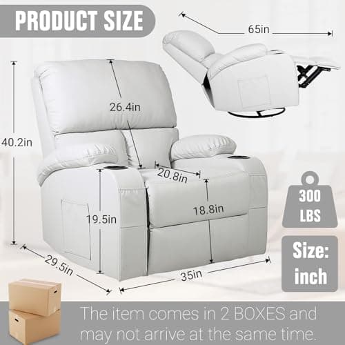 LAFWELL Rocking Recliner Chair, Massage Rocker Recliner Chair with Vibration Massage and Heat, 360° Swivel Recliner Chairs, Living Room, Bedroom, Nursery, RV, Grey