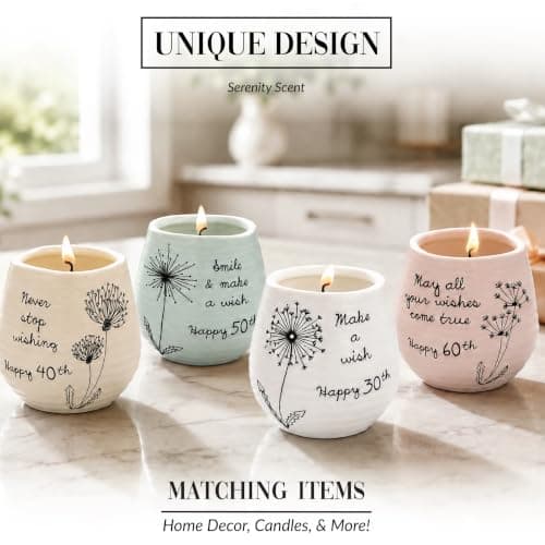 Pavilion Gift Company Never Stop Wishing Happy 40th Birthday - 8 oz Soy Wax Candle with Wick in A Yellow Ceramic Vessel 8 oz-100 Scent: Serenity, 3.5 Inch Tall