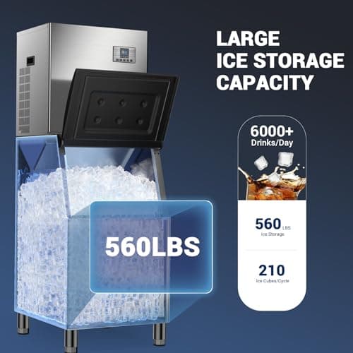 Commercial Ice Maker Machine, 680 LBS/24H with 560 LBS Storage, ETL Approval Industrial Ice Machine, 210 Ice Cubes in 5-15min, Self-Cleaning Stainless Steel Ice Maker for Business Restaurant Hotel