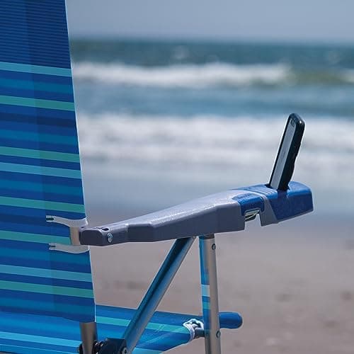 Tommy Bahama Set of 2 Highboy 4 Position Beach Chairs 15 Inch Seat Height with Cupholder, Side Storage Pouch and Mobile Phone Holder