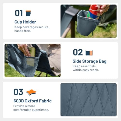 TIMBER RIDGE Hammock Camping Chair with Adjustable Backrest, Heavy Duty Folding Hammock Chair Supports 300lbs, Portable Hammock Chair for Camping, Travelling and Patio, Blue