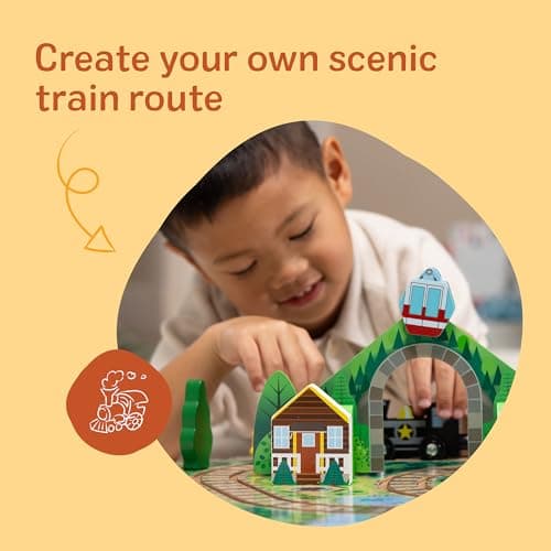 Melissa & Doug Take-Along Railroad Tabletop Playset with Wooden Train Toys, Animals & Scenery Play Pieces, Preschool Learning Toys for Girls & Boys 3+ - FSC Certified