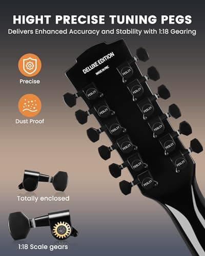 Fesley 12 String Guitar: 42" Full Size Acoustic Electric Guitars for Beginners Adults, Spruce Top Guitarra Acustica, Cutaway Guitar Bundle with Gig Bag, Picks, Strings, Strap, Gloss, Black