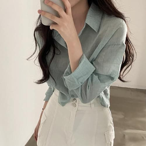 LREUIP Chic Korean Style Academy Style, Casual Perspective Sexy, Versatile Long Sleeved Shirt, Loose top, Elegant Goddess