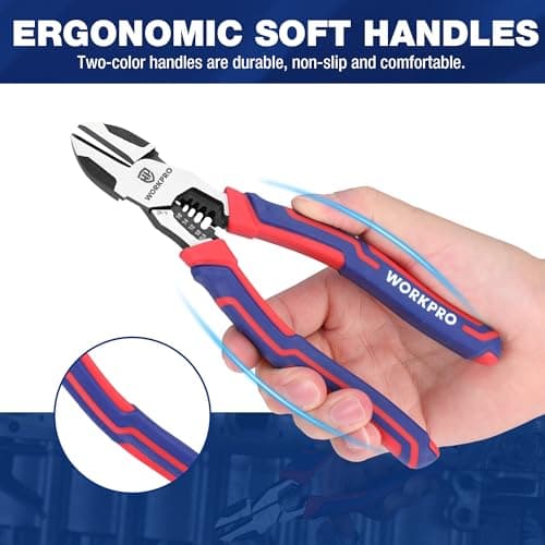 WORKPRO 2-in-1 Diagonal Cutting Pliers with Wire Stripper, 7.5 Inch CRV Steel Wire Cutters with Comfort Grip Handles, Heavy Duty Side-Cutting Pliers for Electricians and Homes, Christmas Gift B0BKKF5HVL