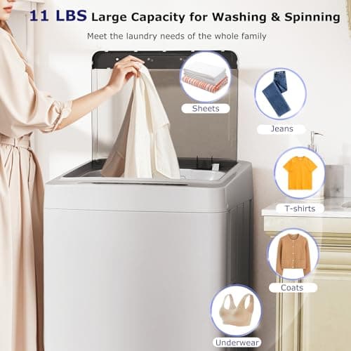 Giantex Portable Washing Machine, 1.5 cu.ft Compact Washer with Drain Pump, LED Display, 8 Programs, 10 Water Levels, Child Lock, 11 LBS Clothes Capacity for Apartment, Home, Dorms, RV (Gray & Black)