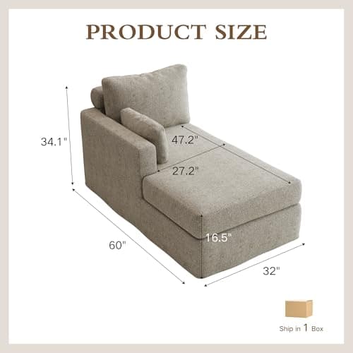 31.89" Chaise Lounge with Left Armrest Upholstered Modern Lounge Couch Sleeper Sofa with Cushions & Pillows for Living Room Bedroom Reading Nookk,Taupe