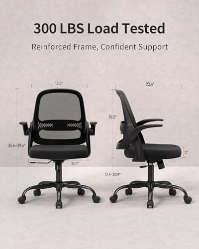 Ergonomic Mesh Office Chair with Flip-Up Arms, Adjustable Height, Breathable Mesh Back & Thick Cushion Seat, 360° Swivel Rolling Computer Desk Chair, BIFMA Certified, Supports 300 lbs (Black)