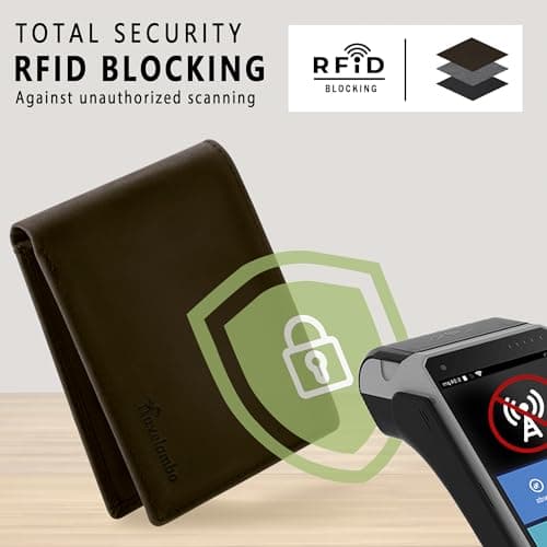 Travelambo Genuine Leather Wallet for Men with Gift Box - Handmade Bifold Stylish - Mens Wallets Rfid Blocking with 2 ID Windows