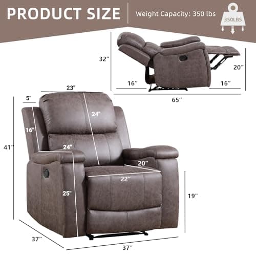 IOMOR Leather Recliner Chair, Manual Recliner Chair for Adults with Overstuffed Arms and Back, Single Sofa Recliner with Cup Holders for Living Room (1, Grey)