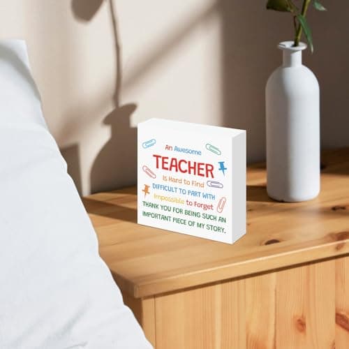 Teacher Appreciation Gifts for Women Men Wooden Box Sign Desk Decor End of Year Christmas Birthday Back to School Gifts for Preschool Kindergarten Teacher Elementary Educators Wooden Plaque