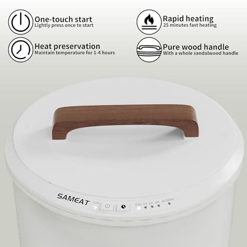 SAMEAT Heated Towel Warmers for Bathroom - Large Towel Warmer Bucket, Wood Handle, Auto Shut Off, Fits Up to Two 40"X70" Oversized Towels, White B0C7KQTXV1