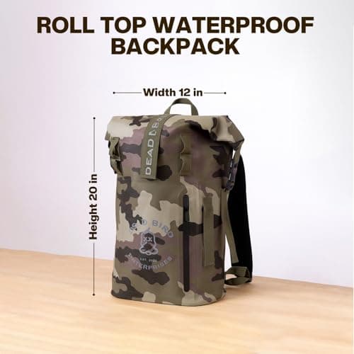 Dead Bird Enterprises Roll Top Waterproof Backpack, 25L Camouflage Pattern Dry Bag with MOLLE Loops and Adjustable Straps, WaterTight Duck Hunting Backpack for Camping, Hiking and Outdoor Travel