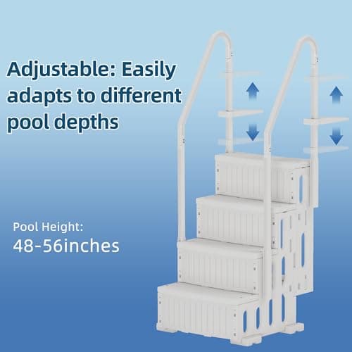 Pool Ladder, 4-Step Pool Stairs with Double Handrails and Non-Slip Steps for 48-54” Above Ground and In-Ground Pools, White