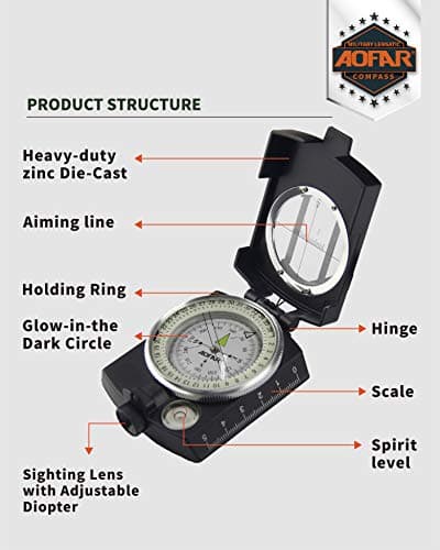AOFAR Military Compass,AF-4580 Lensatic Sighting, Waterproof and Shakeproof with Map Measurer Distance Calculator, Pouch for Camping, Hiking