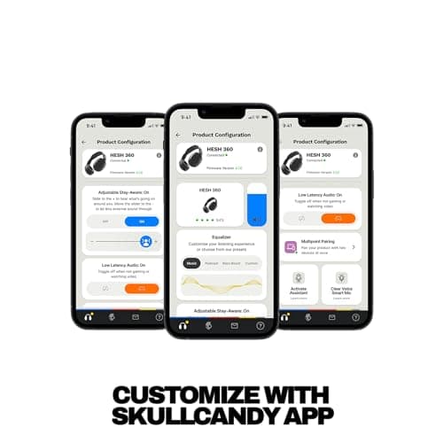 Skullcandy Hesh 360 Wireless Over-Ear Bluetooth Headphones, Up to 100 Hours Battery, Noise Isolating Fit, Flat-Folding Collapsible Design, Microphone iPhone Android - True Black