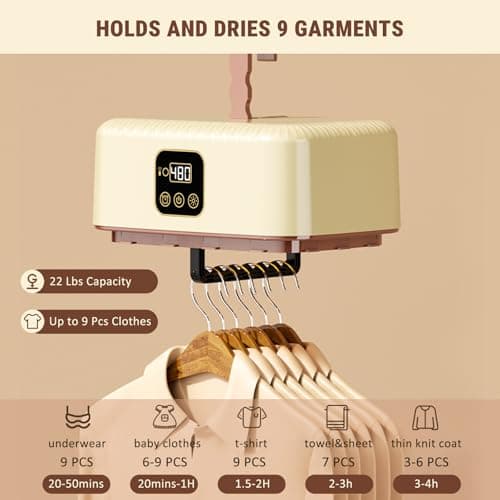 Portable Clothes Dryer Hold 9-12 Items, 8H Timer, w/Remote Control & Dry Bag, Mini Compact Foldable Fast Electric Dryer Machine for Laundry, Travel, Apartment, RV, Dorm, Quiet 45dB, Energy Save, 600W