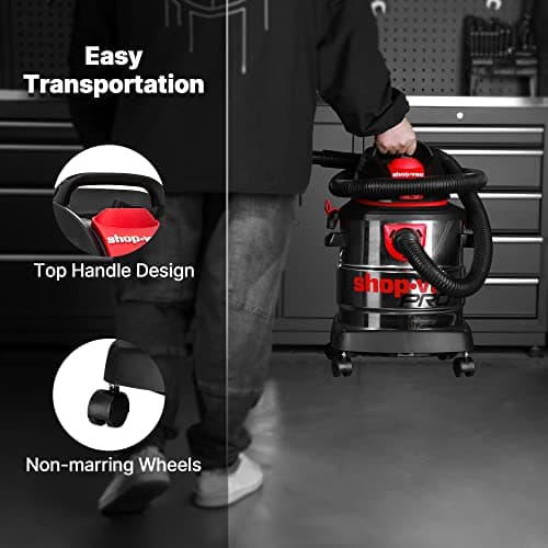 Shop-Vac 5 Gallon 4.5 Peak HP Wet/Dry Vacuum, Stainless Steel Tank, Portable Shop Vacuum with Filter, Hose and Accessories for Garage, Workshop. 5920588