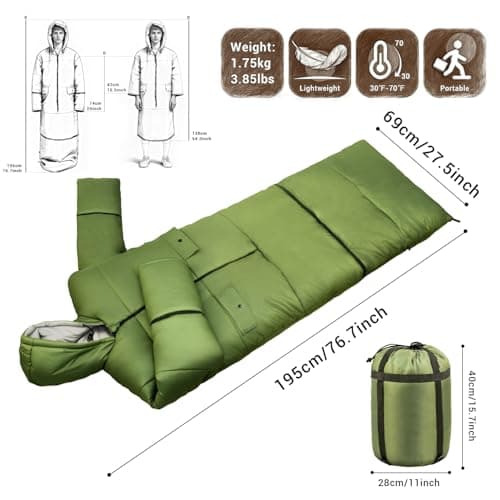 Wearable Sleeping Bag Adult Outdoor & Indoor Sleeping Bags Applicable Temperature 25℉-50℉ Designed for Camping, Hiking, Backpacking, and Other Outdoor Adventures