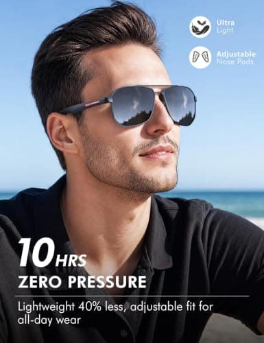 LUENX Aviator Sunglasses for Men Square Polarized Polygon Lens - UV 400 Protection with Accessories 61MM Driving Outdoor