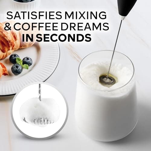 Zulay Kitchen Powerful Milk Frother Wand With Duracell Batteries - Ultra Fast Handheld Drink Mixer - Electric Whisk Foam Maker for Coffee, Lattes, Cappuccino & Matcha - Z1 Motor - Black B09D8T11YS