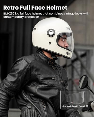 ILM Full Face Motorcycle Helmet Retro for Adult with Visor Vintage Helmets for Cruisers Scooters Mopeds Pinlock Compatible DOT Model Z503