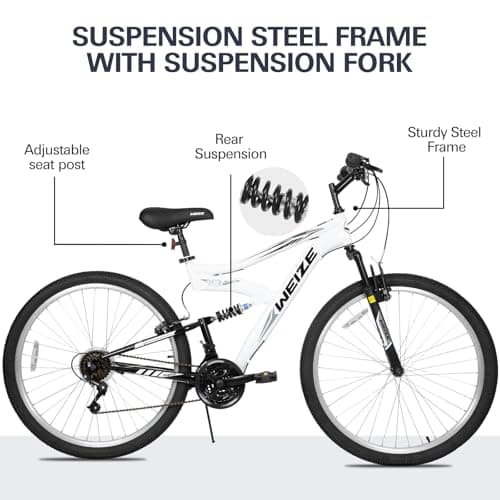 WEIZE Mountain Bike, 26/27.5 inch Outdoor Cycling Bike,18-Speed/High-Carbon Steel/Dual Full Suspension, Adjustable Ergonomic Seat for Men Women Adult, MTB Bicycle with Suspension Fork,Sleek Colors