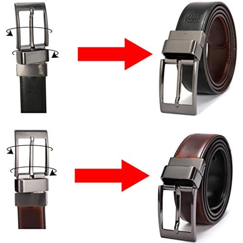 beltox fine Men's Dress Belt Leather Reversible 1.25" Wide Rotated Buckle Gift Box
