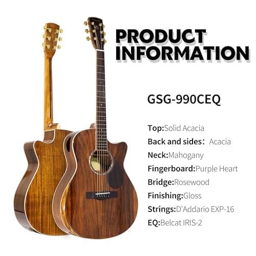 TARIO 41'' Electric Acoustic Antique Guitar Solid Acacia Top Acacia Back and Sides Mahogany Neck