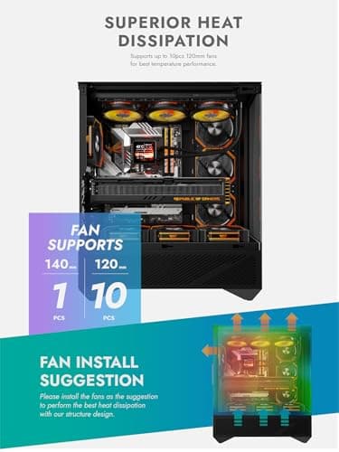 darkFlash DY460 ATX Full-Tower PC Gaming Case, High Airflow, 4×ARGB PWM Fans Included, 330° Full-View Tempered Glass, Separate PSU chamber, Supports RTX 5090 up to 400mm, 360mm Radiator Support, Black