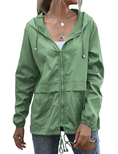 JMinger Women's Raincoats Lightweight Waterproof Windproof Adjustable Windbreaker Rain Jackets Hooded with Pockets S-XXL