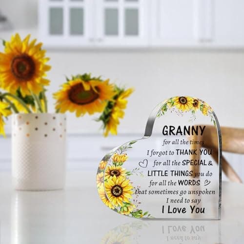 to My Granny Paperweight Presents Christmas Mothers Day Valentines Day Gifts for Granny Grandma Grandmother Granny Birthday Gifts from Grandkids, Acrylic Heart Sign B0DX1K6CCJ